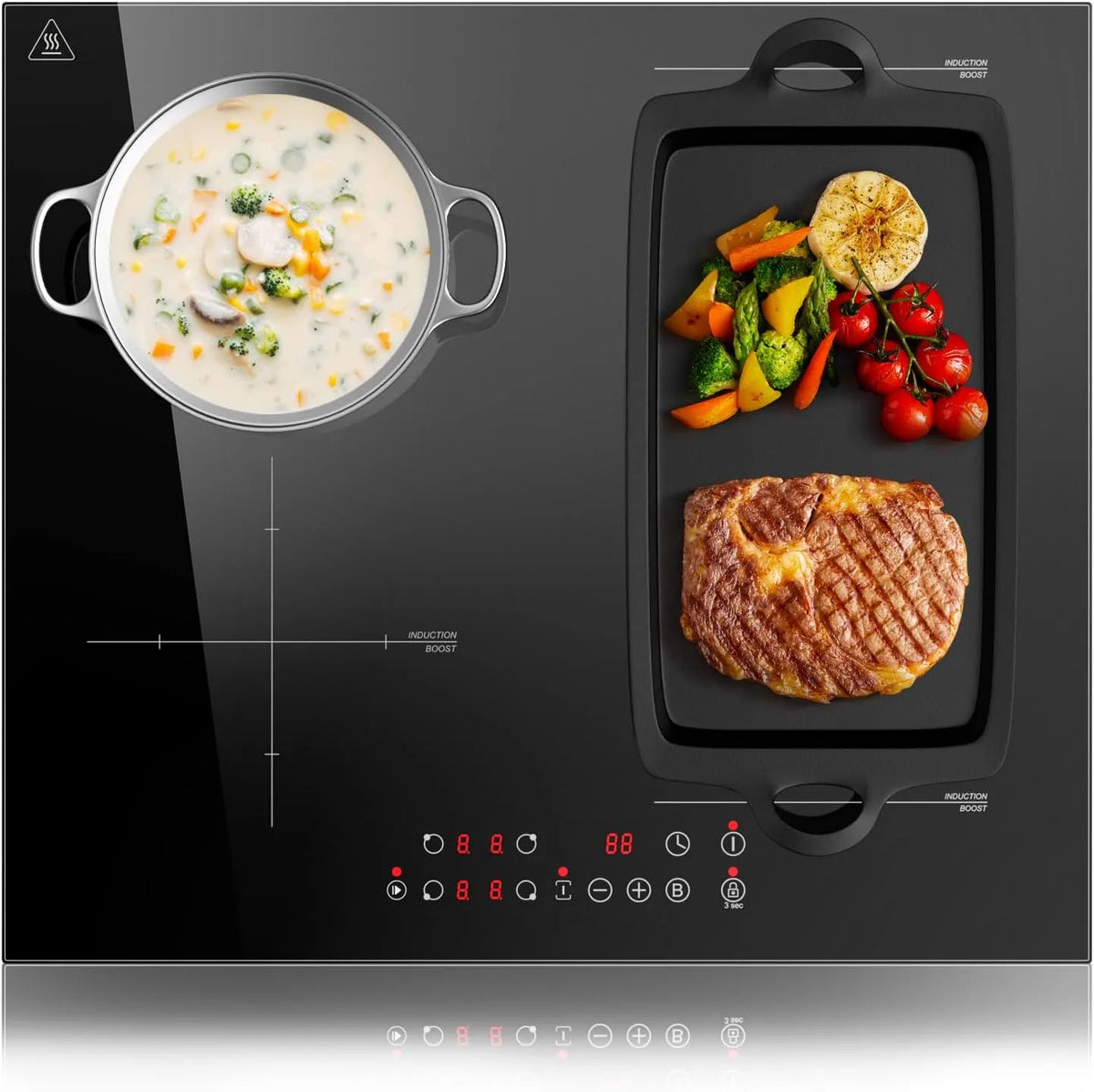 Induktionskochfeld, 60 cm, 6000 W, Induktionsplatte, Flexzone, Boost, Touch-Bedienung, Einbau, Timer, Touch Control, Induktion Herdplatte Kochfeld