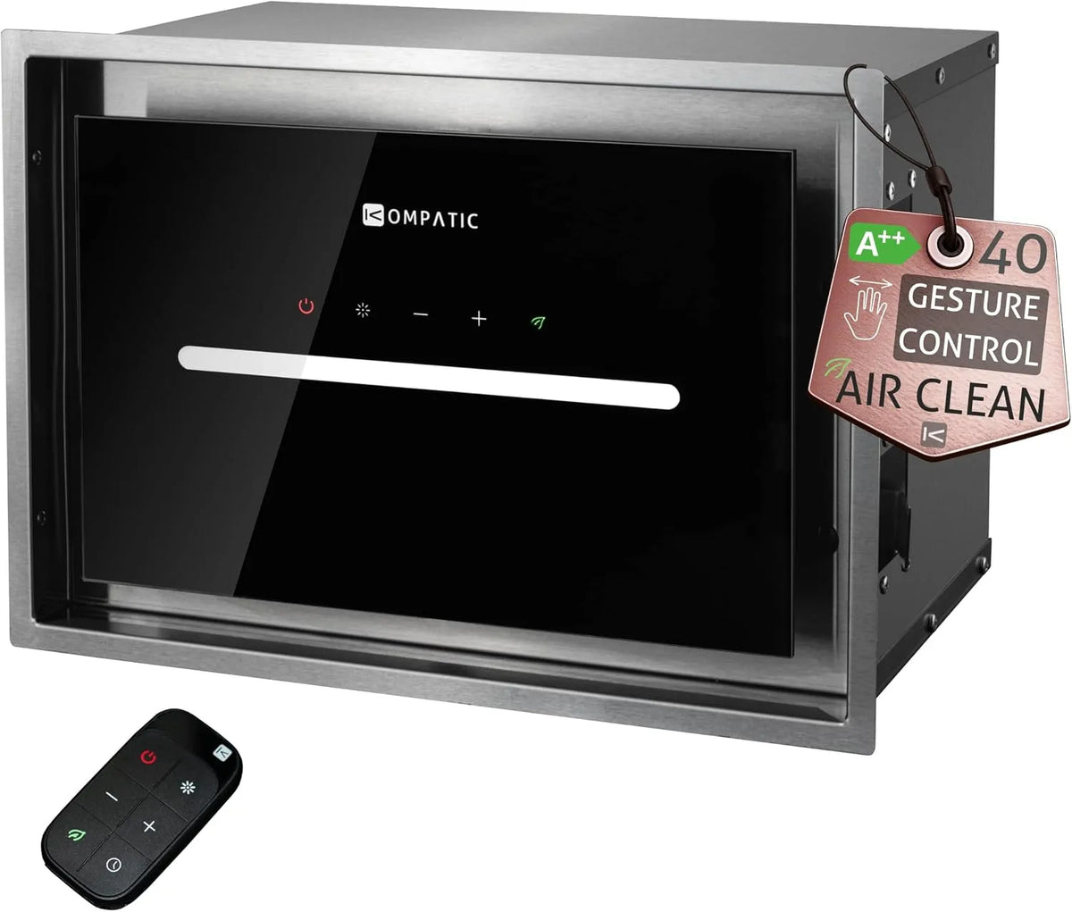 Dunstabzugshaube, 40 cm, 450 m3/h, Küchenhaube, HANA KPHN40BIS, 3 Geschwindigkeiten, Einbau, Boost, Touch-Bedienung, Dimmbare LED, Fernbedienung