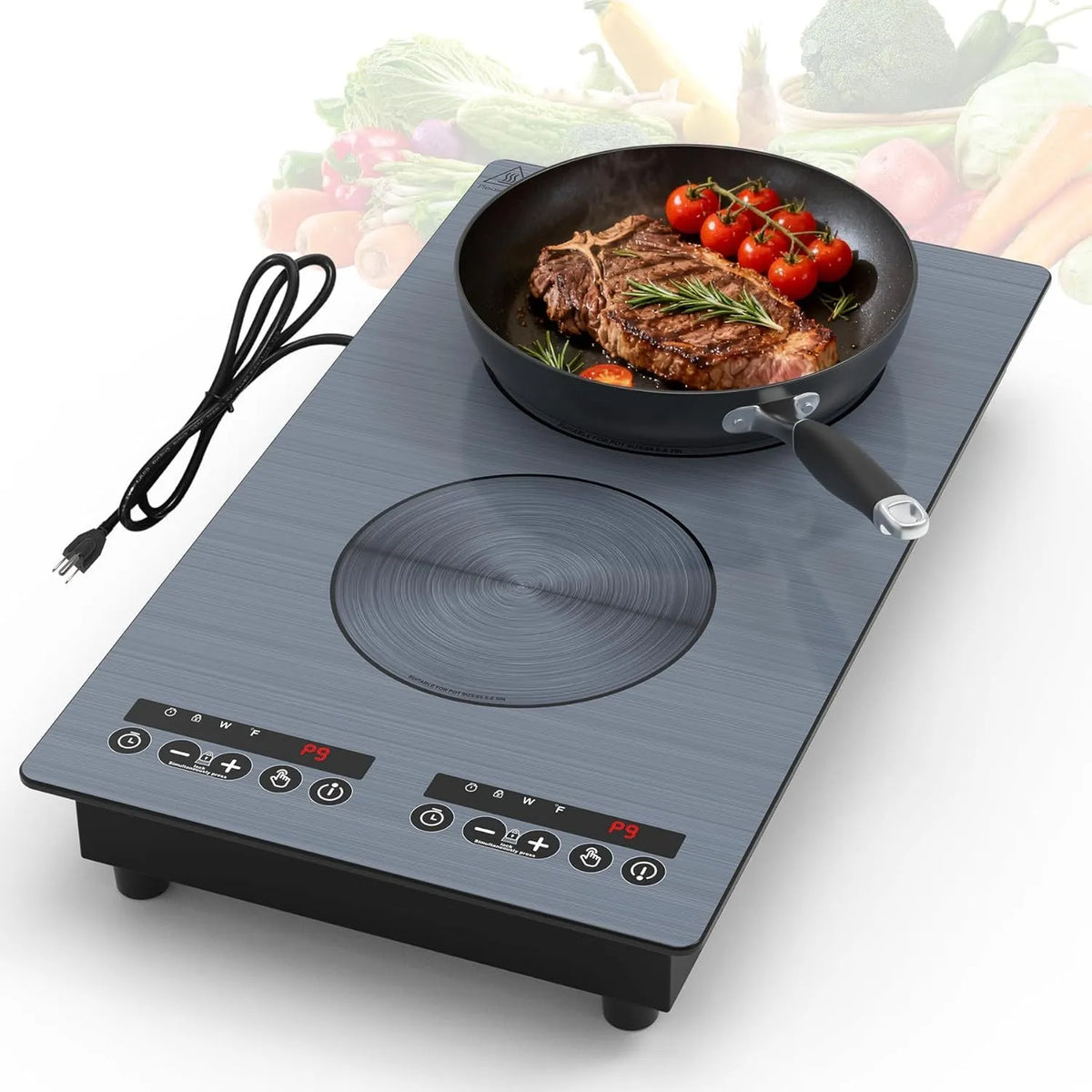 Induktionskochfeld, 3000 W, 220 V, Induktionsplatte, Touch-Bedienung, Timer, Kindersicherung, VBGK Herdplatten 2 Kochfelder, 9 Leistungsstufen