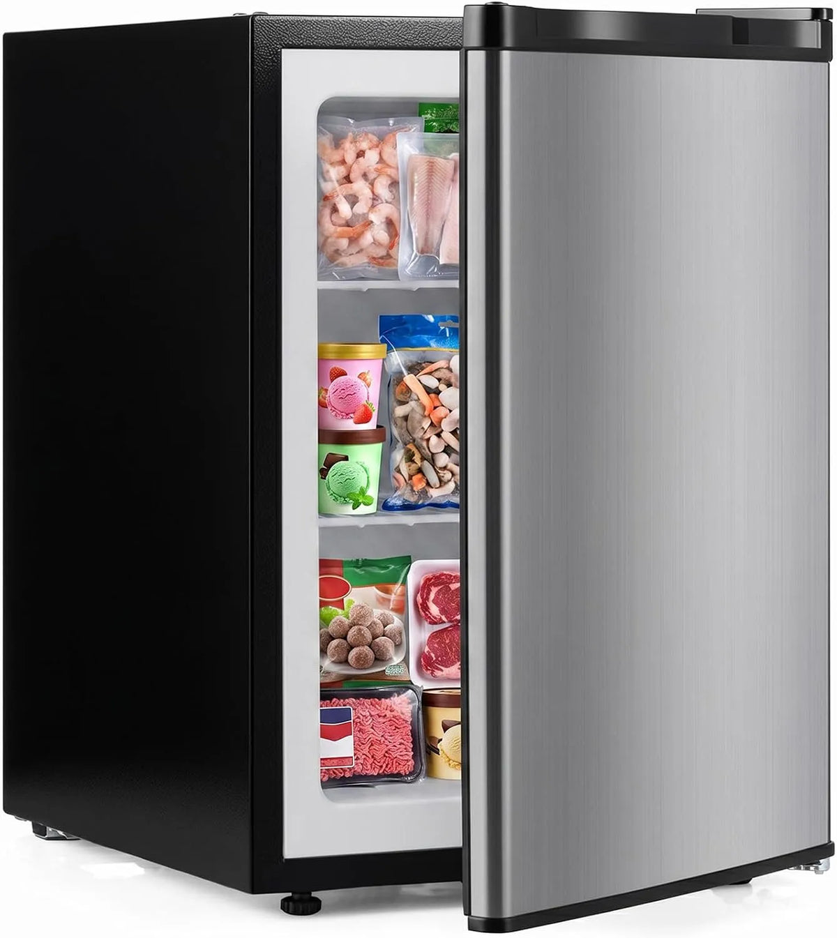 Gefrierschrank, Thermostat, Gefrierfach, leise, Tiefkühlschrank, Silber, abnehmbare Regale