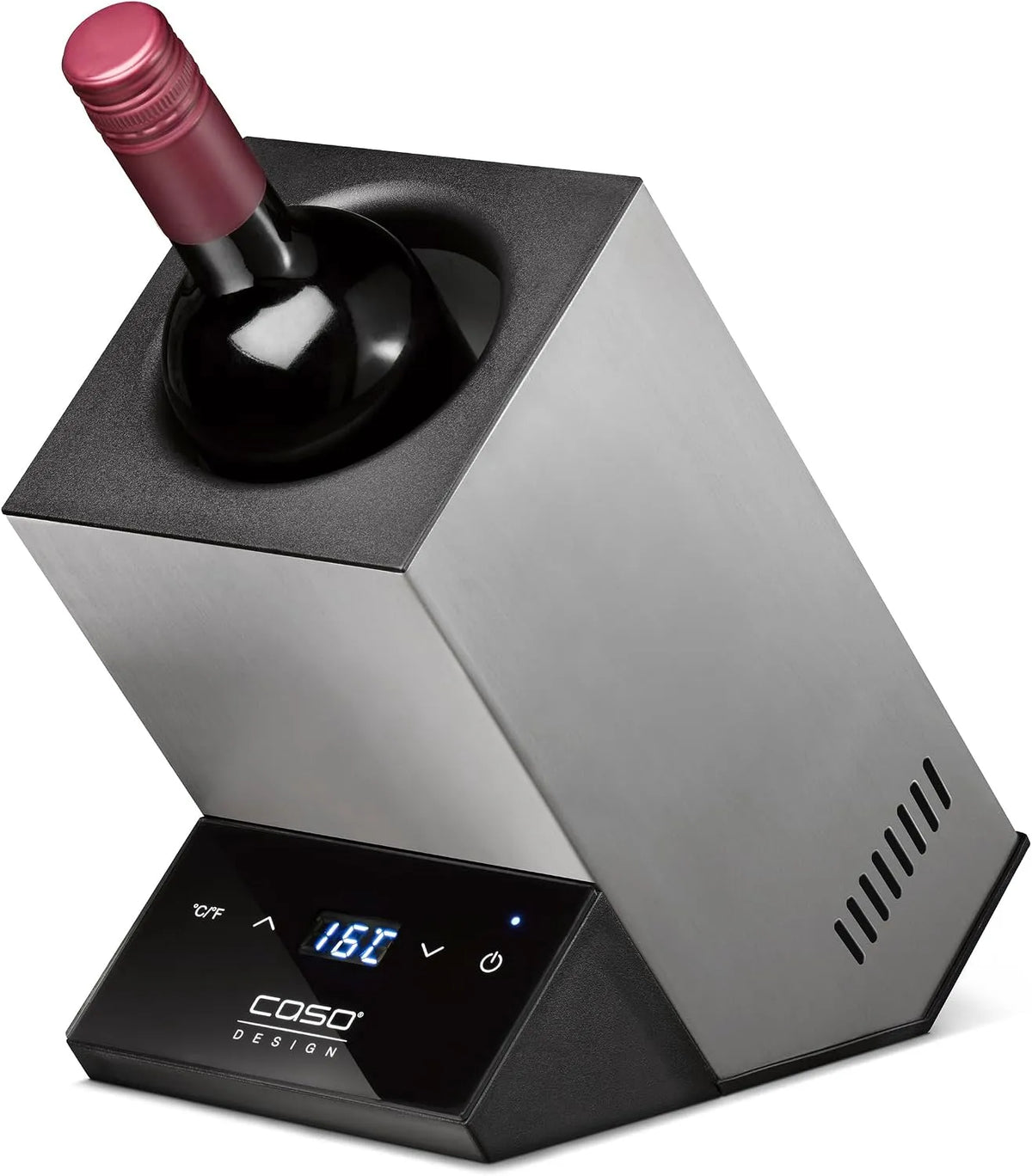 Caso Weinkühlschrank, 5 bis 18 °C, Weinkühler, Touch-Bedienung, Edelstahl, WineCase One Inox, für Flaschen bis 9 cm Ø, Klein