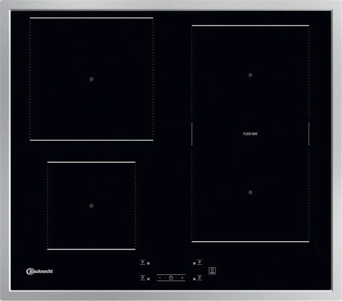 Bauknecht 1760C Elektrokochfeld, 4 x 57, 7 x 50, 7 cm, 4 Kochzonen, Boost, Timer, Edelstahl, Cerankochfeld, Schwarz, Flexi Duo