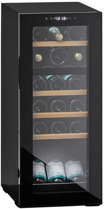 Weinkühlschrank, 39 Flaschen, 5 bis 18 °C, 2 Temperaturzonen, Glas, freistehend, Schwarz, Northern Collection 18 Black, Holzregalböden, 2 Zonen