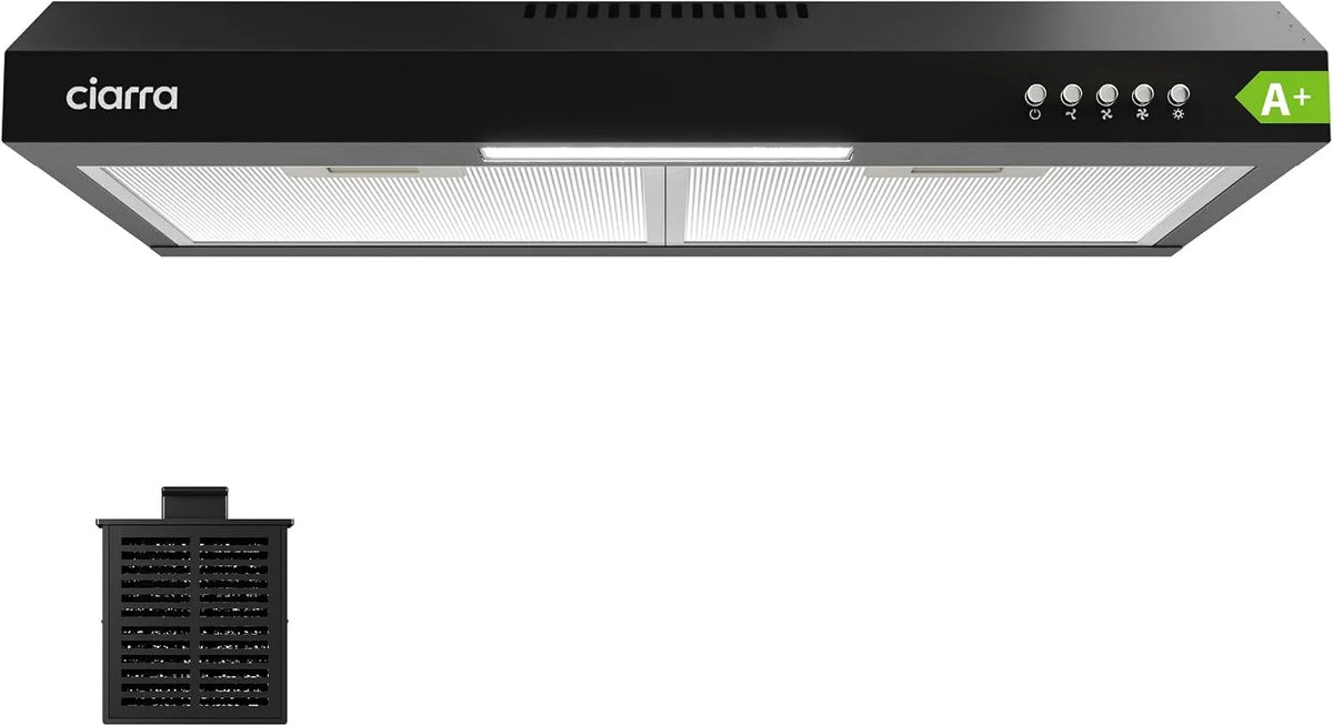 CIARRA CBCF009 Dunstabzugshaube, 60 cm, Küchenhaube, CIARRA A+ Dunstabzugshaube Unterbau 60 cm Umlufthaube 3 Leistungsstufen Integrierte Unterschrank