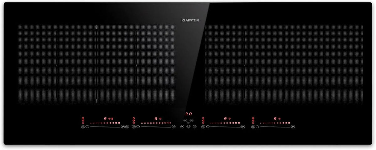 Klarstein Glaskeramikkochfeld, 90cm, 4 Kochzonen, 7200 W, Touch-Bedienung, Touch-Control & Überhitzungsschutz, Induktionskochfeld Mit 4 Platten