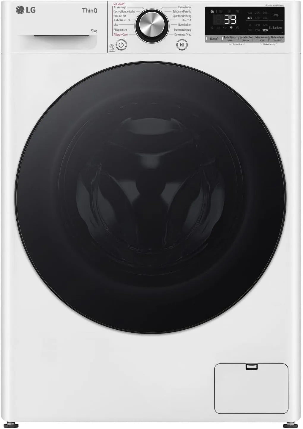 LG F2V7SLIM9 Waschmaschine, 60x47.5x85 cm, 9 kg, Energieklasse A, WLAN, Dampf, schmal, Weiß, TurboWash 360°, AI Direct Drive, Tiefenreinigung mit