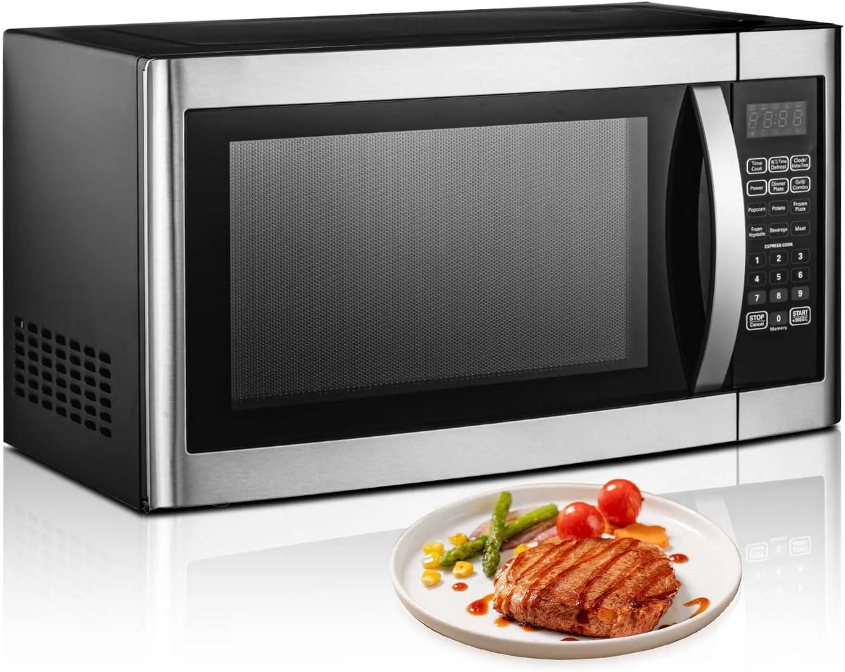Mikrowelle, 34, 5cm, 42 L, Grill, Kindersicherung, Auftaufunktion, Schwarz, 9 Auto-Menüs, 11 Leistungsstufen, Speicherfunktion