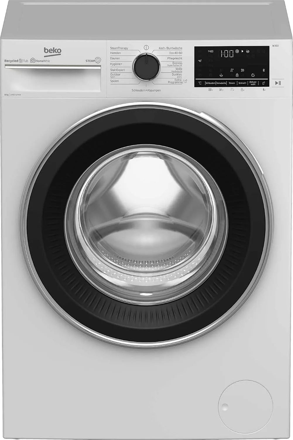Beko B5WFU58415W b300 Waschmaschine, 8 kg, Bluetooth, Dampf, Weiß, 1400 U/min, Beko B5WFU58415W b300 Waschvollautomat, Nachlegefunktion