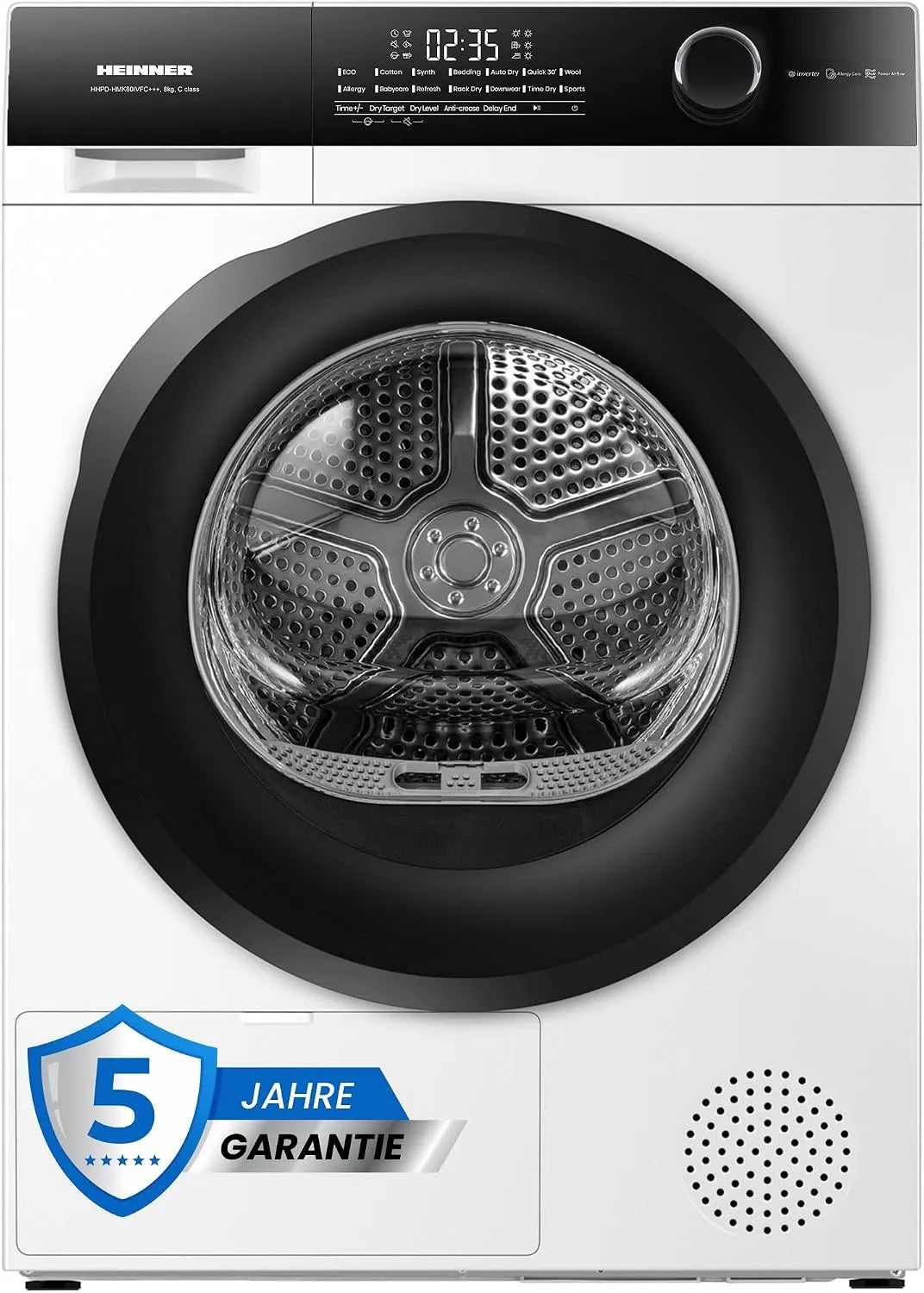 Wäschetrockner, 8 kg, Wärmepumpentrockner HHPD-HMK80IVFC, Touch-Bedienung, Inverter, 14 Trockenprogramme mit Schnell, LED-Display, Touch-Con